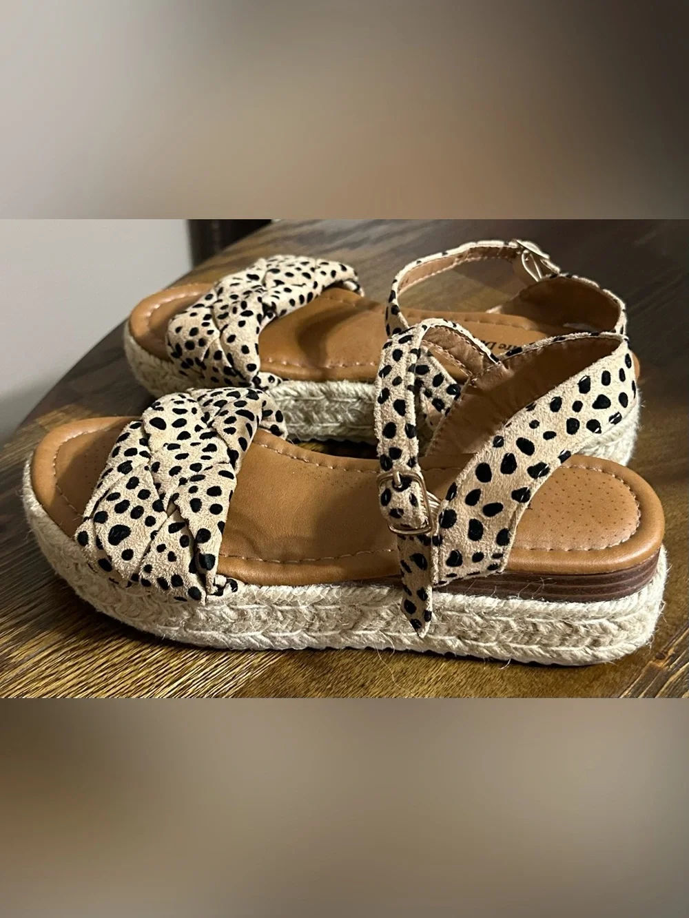 Leopard Print Espadrille Platform Sandals - Beige/Black